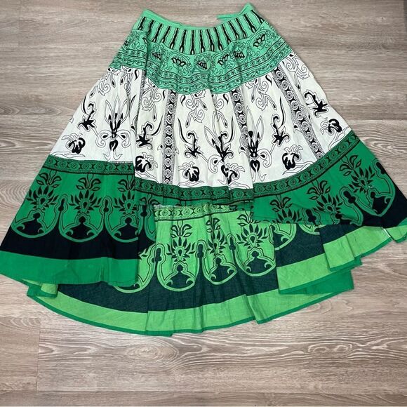 Connection 18 Green Aztec Print Full A-line Skirt Low High Summer Beach Party - Picture 1 of 8
